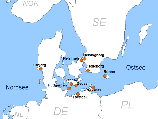 Karte Fähren Scandlines Reederei Fährgesellschaft Fährlinien Fährstrecken