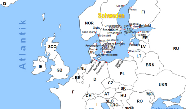 Karte Fähren Fährstrecken von und nach Schweden