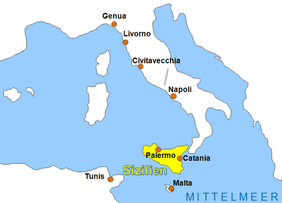 Karte Fähren von und nach Sizilien Fährstrecken Fährlinien Fährüberfahrten