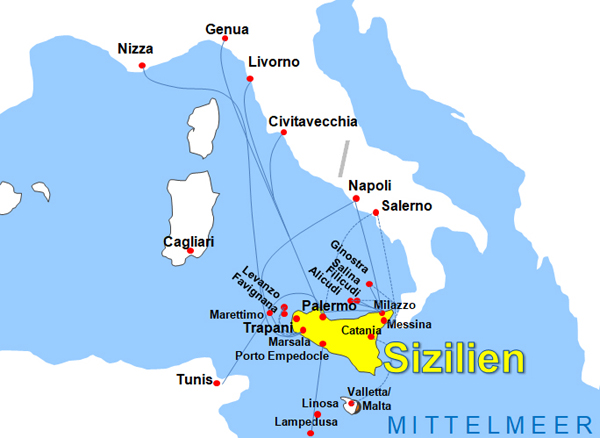 Karte Fhren von und nach Salerno