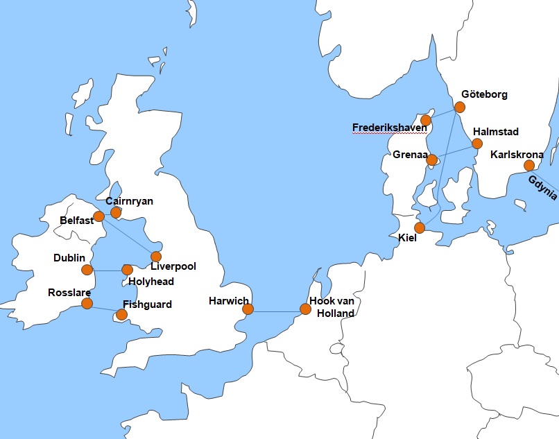 Karte F�hrstrecken F�hrlinien mit Stena Line