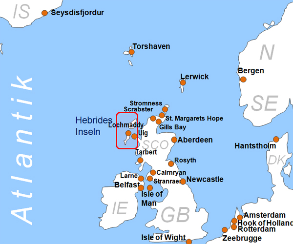 Karte Fhren von Tarbert nach Lochmaddy