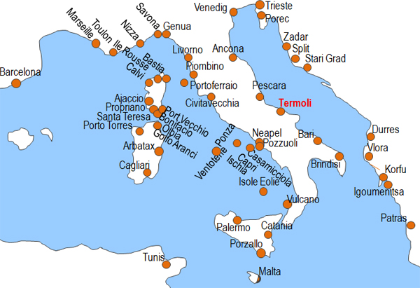 Karte Fhren von und nach Termoli
