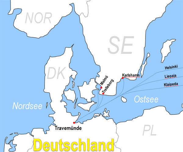 Karte F�hrstrecke von und nach Travem�nde
