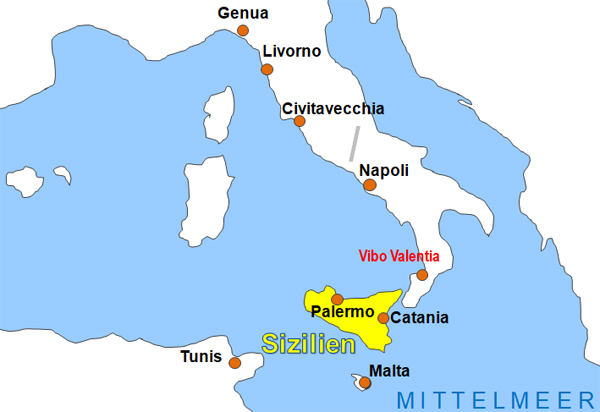 Karte Fhren von und nach Vibo Valentia